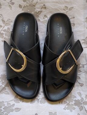 ASOS Black Crossover Slide Sandals with Gold Buckles